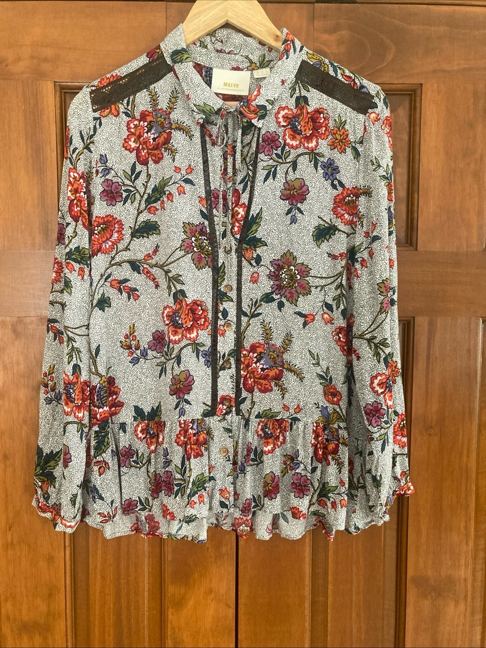 Maeve Anthropologie Janie flounced Floral Peasant Blouse top women’s size 10